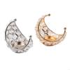 62KD Sparkling Holder with Crystal Adorned Practical Moon Candlesticks Metal Stand Pair for Dining Table