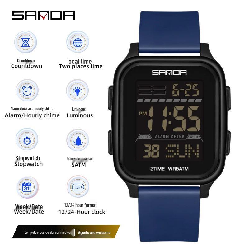 Sanda Luminous Waterproof Sports Watch for Teens - Alarm, Timer, Junior & Senior Students