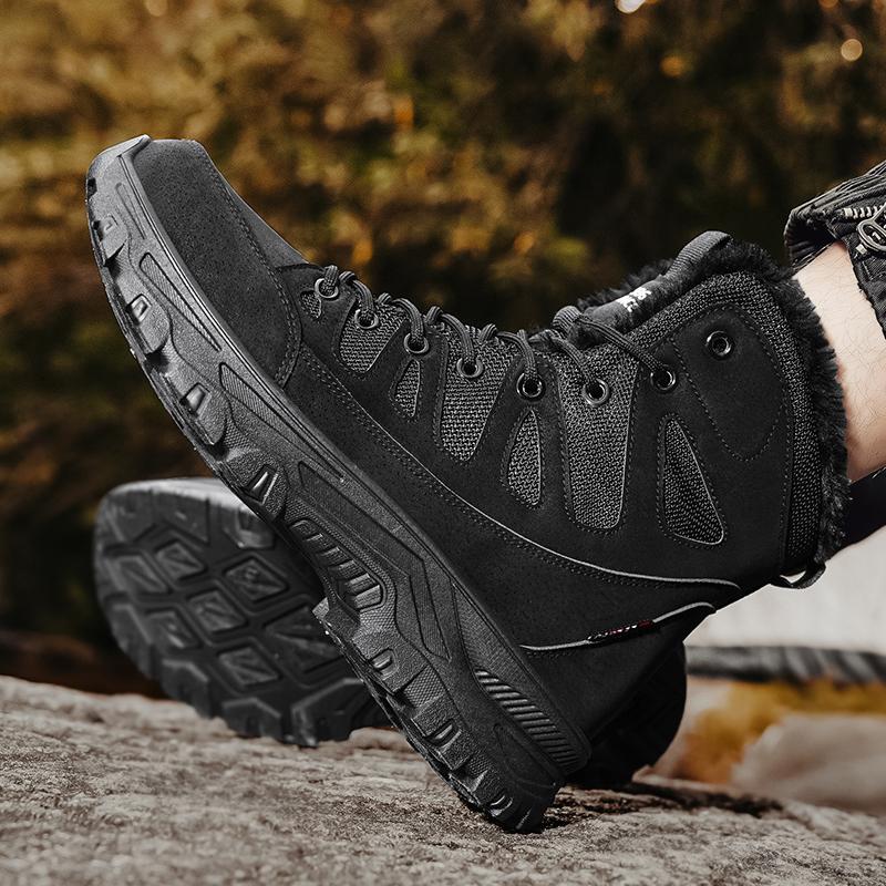 New Men's Snow Boots Lace Up Casual High Top Men Boots Waterproof Warm Plush Winter Boots Anti-Slip Outdoor Ankle Boots Walking