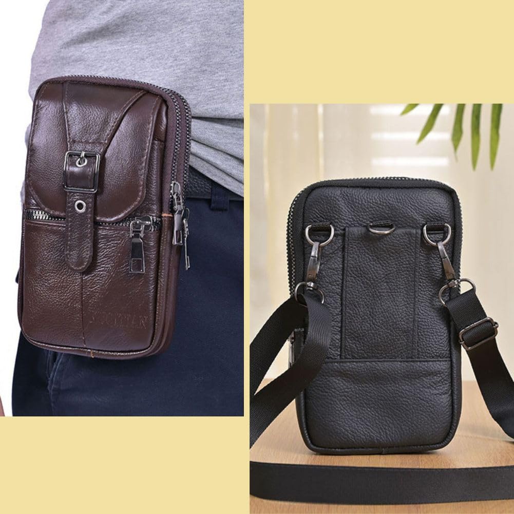 Smartphone Shoulder Pouch for Stylish Loss Cowhide Multifunctional D.Stomo 3-Way Pouch, Bag/Belt Men, Design, Prevention, Safe, Leather, (Dark Brown)