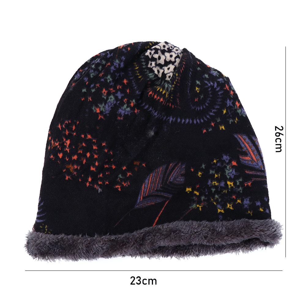 Fashion Autumn Print Flower Soft Plus Velvet Warmer Bib Hats Women Hat Velvet Bonnet Beanie