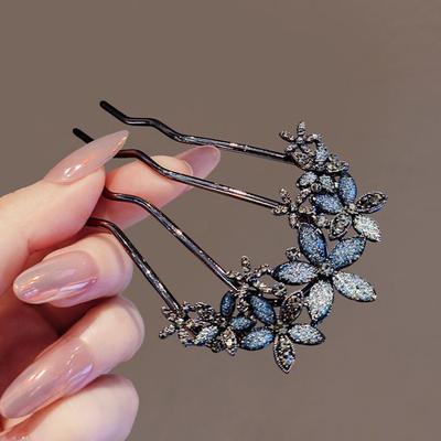 Französische Retro Dutt Haaraccessoires Elegante Perlenblume Haarkämme Nadeln Frauen Täglich U-förmige Haarnadel Weibliche Legierung Haarspange Geschenk