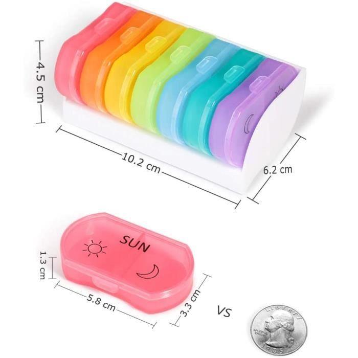 Portable Pill Box,Weekly Pill Organizer 7 Days 14 Compartments Morning/Evening,Mini Multicolored Pill Box Dispenser