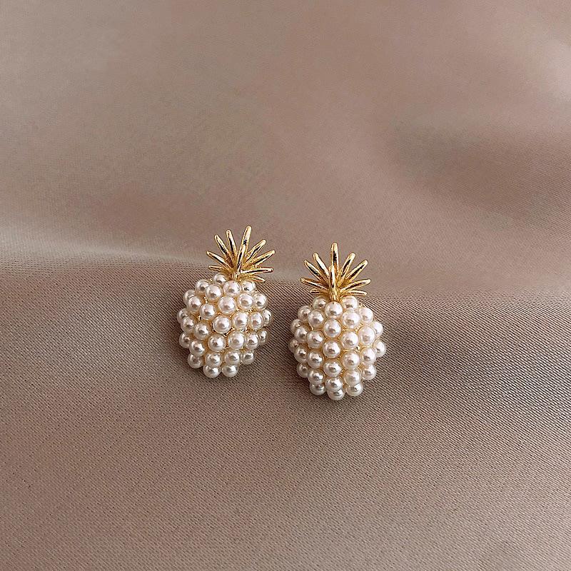 Trendy Fruit Pearl Earring For Women Exquisite Geometric Pineapple Imitation Pearls Stud Earrings Fashion Jewelry Gift Brincos