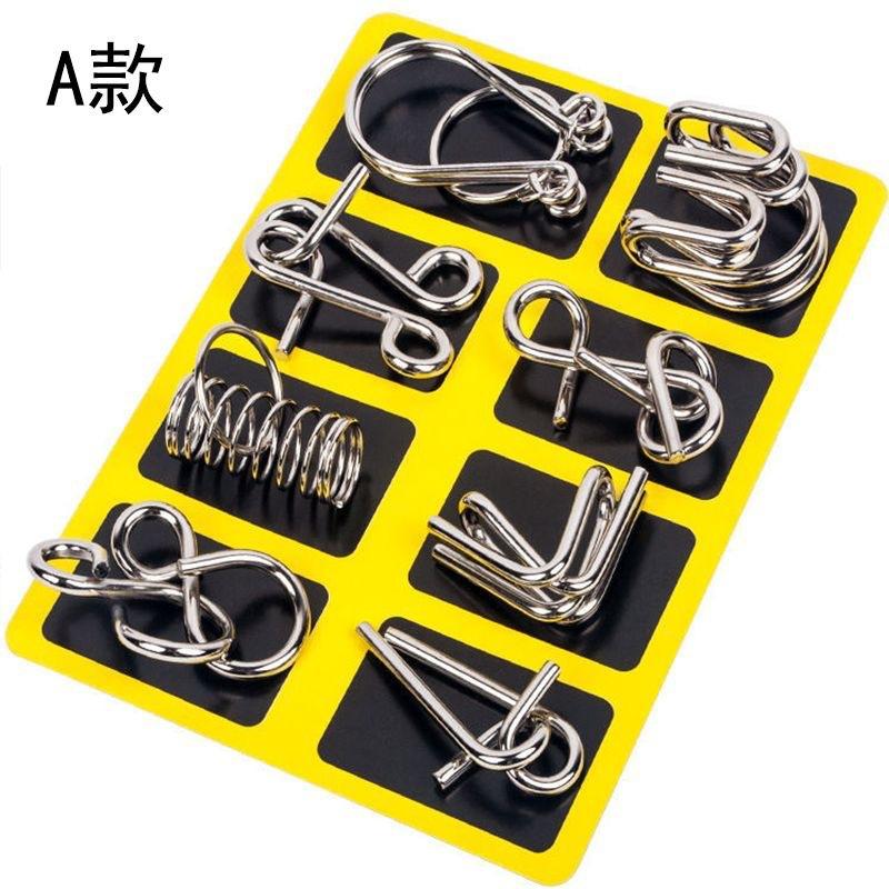 

Nine-chain Lock Release Ring Adult Metal Release Ring Eight-piece Set Kongming Luban Lock Full Set Of Decompression Educational Toys жёлтый