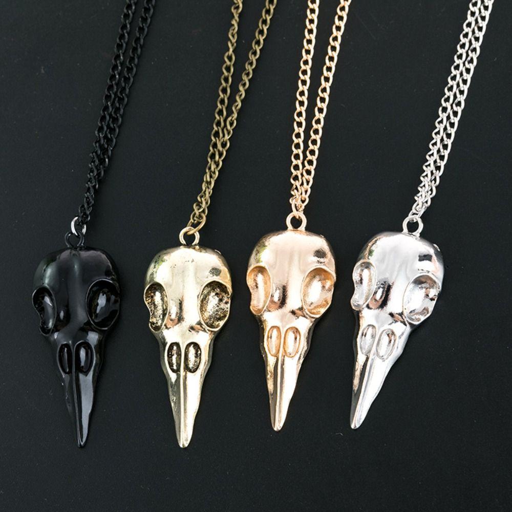 2Pcs Crow Head Necklace Chains Stereo Halloween Decoration Fashion Skull Pendant  Women Men
