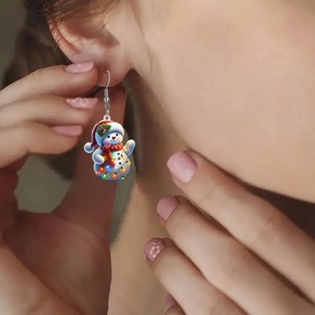 2D Christmas snowman acrylic earrings