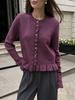 Autumn/Winter Single-Breasted Ruffle Knit Cardigan - European/American Solid Color Sweater