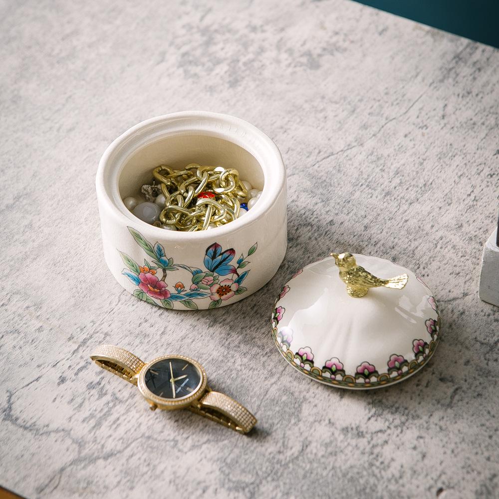 Retro Ceramic Bird Jewelry Box - Necklace & Ring Storage, European Home Decor