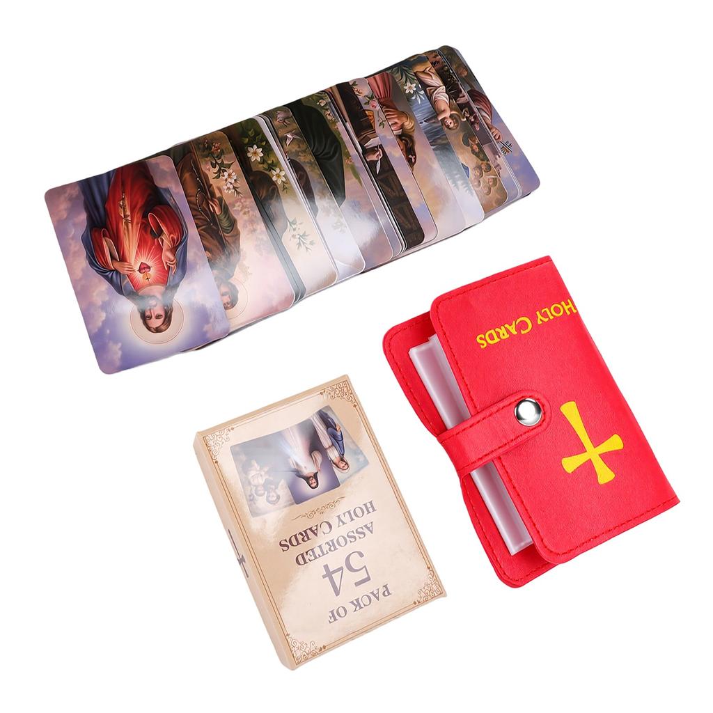 54 Pray Cards with PU Leather Pouch Dust Proof Lightweight Religious Keepsake Cards with Holder
