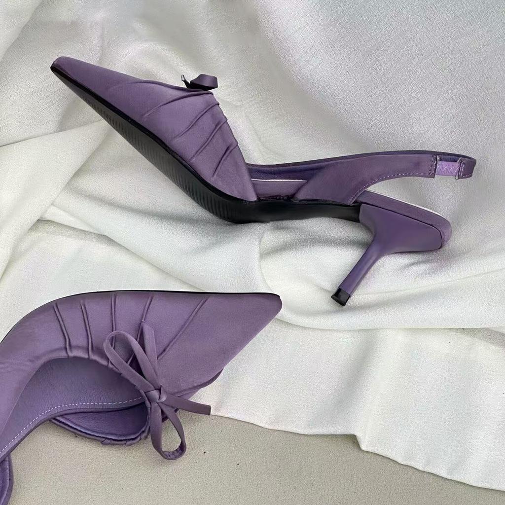 Temperament with Skirt Bow Single Shoes French Purple High Heels Bag Head Sandals Fairy Shoes 2025 Spring and Summer