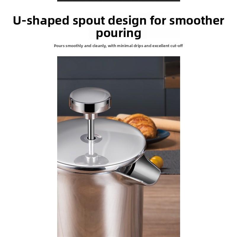 Inner and Outer 304 Stainless Steel Filter Coffee Maker with Double-layer Insulation for Keeping Coffee Warm. Pressing Coffee Maker.
