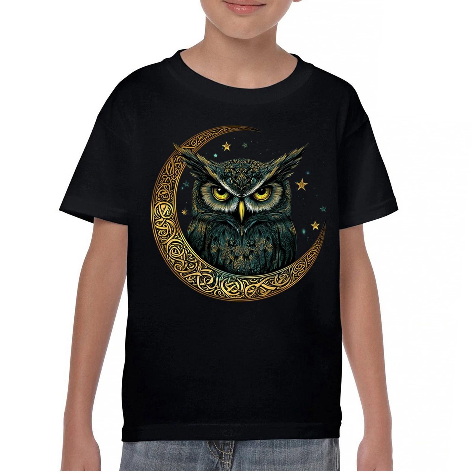 Celtic Moon Owl Youth kids boys T-Shirt Mystic Night Bird Spiritual Wisdom Symbol Kids 100