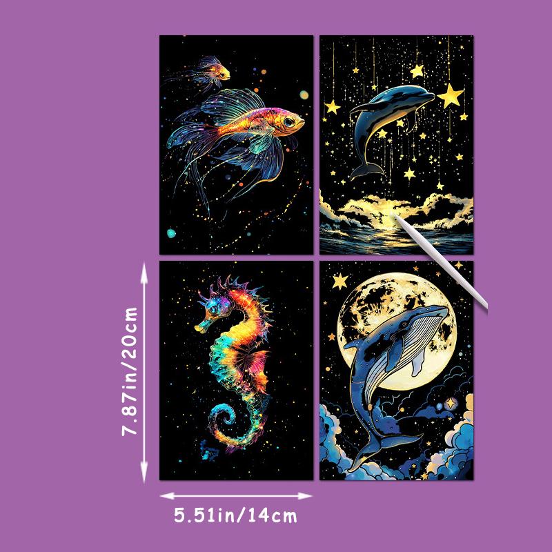 4 ks A5 škrábací obrázky s lehkými škrábanci, barevný škrábací papír pro dospělé, kreativní hračka pro studenty škrábací obrázky