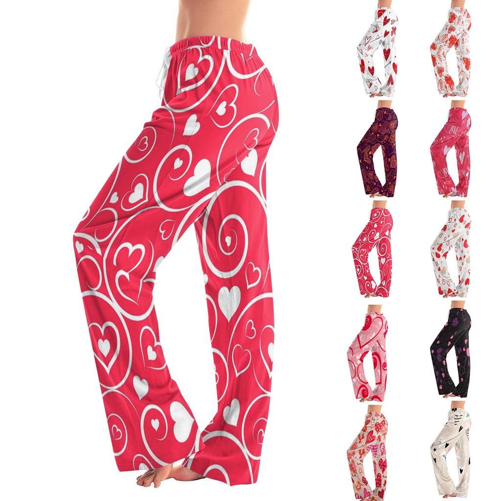 Damen Pyjamahose Nachtwäsche Lässige Hose mit Kordelzug und elastischer Taille Bequeme gerade lockere Yogahose