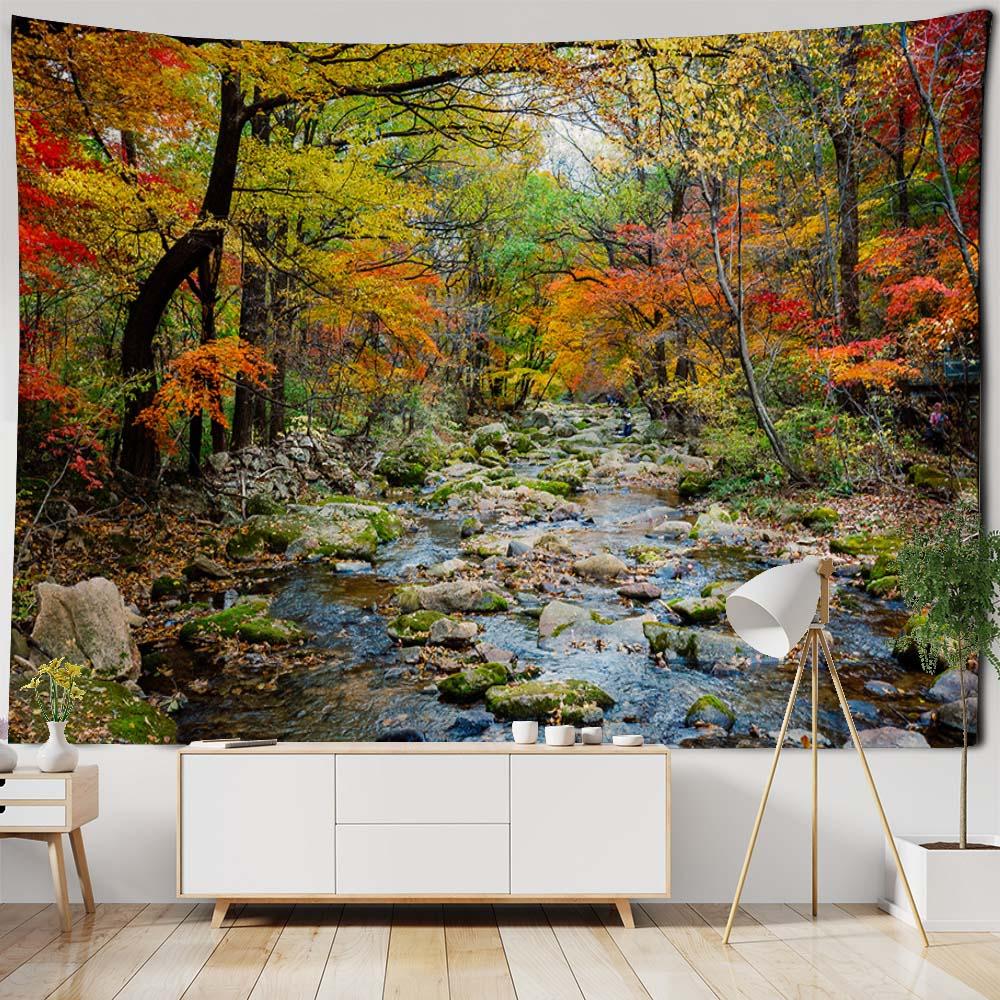 Natural Forest Landscape Tapestry Wall Hanging Garden Landscape Home Living Room Bedroom Dormitory Decoration Background Cloth
