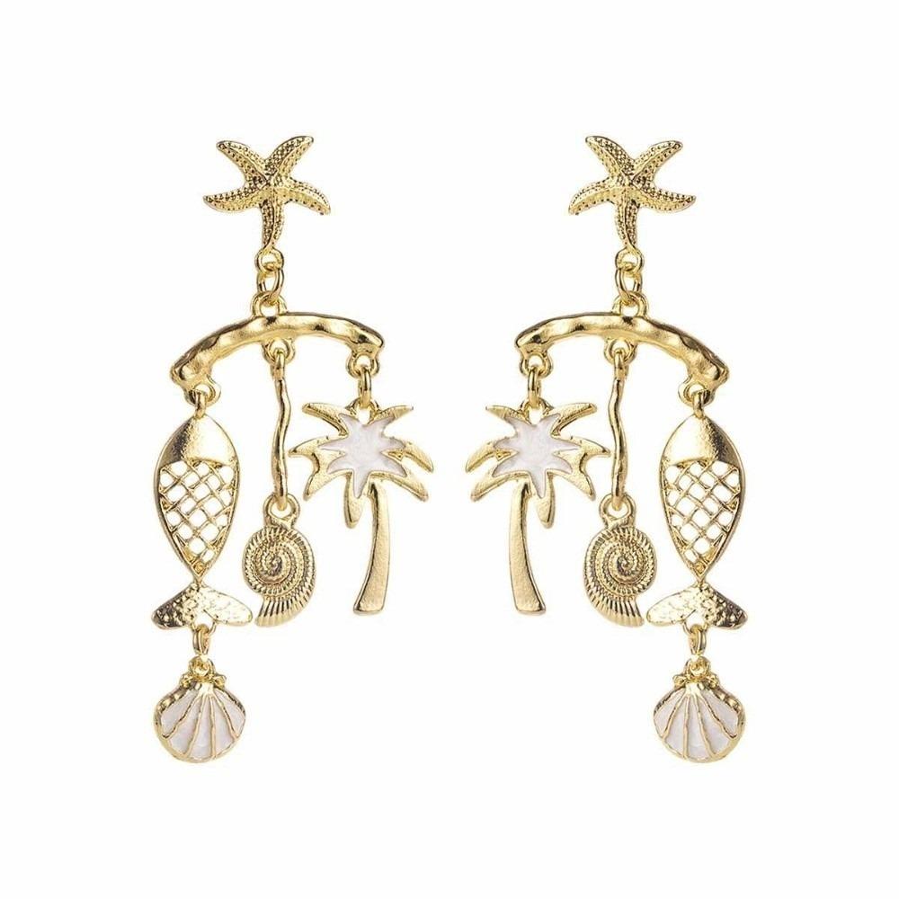 Conch Shell Earrings Studs Fish Starfish Earrings Elegant Ocean Style Ear Studs Sea Beach белый