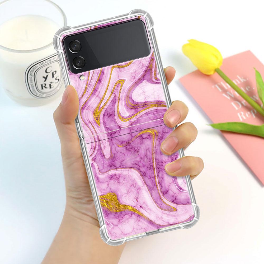 Luxury Case For Samsung Galaxy Z Flip 3 4 5G Funda Z Flip3 Clear PC Hard Shockproof Back Phone Coque Shell Marble