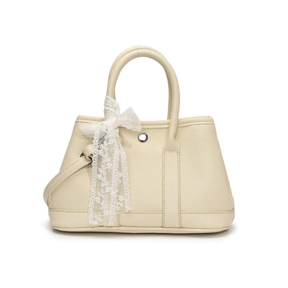 

Elegant Women s Handbag Lace Bow Pendant PU Leather Shoulder Bag Bucket Crossbody Bag Student S бежевый