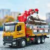 1/24 Scale Wooden Toy Truck Metal Cab, Friction Driven Wooden Truck, Equipped with A Full Function Loading Crane and 3 Loadable Logs, Light and Sound,