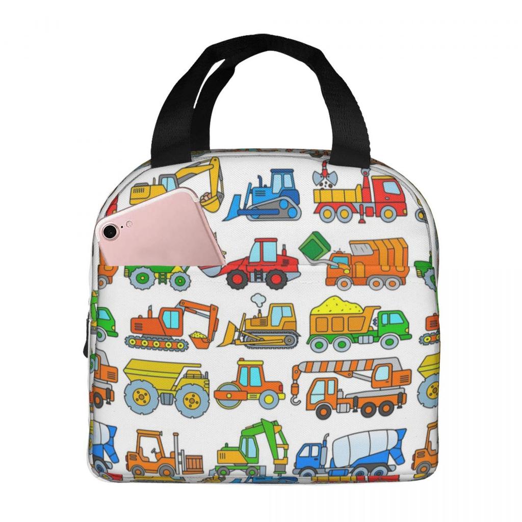 Cartoon Truck Car Tractor Excavator Pattern Insulated Lunch Bag for Women Children Portable Food Boxes Thermal Lunch Box Tote