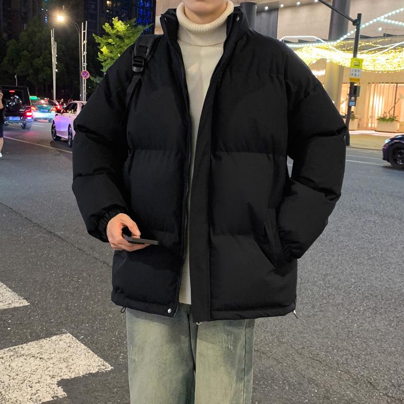 Men's Stand Collar Cotton Jacket 2025: Pure Color, Autumn & Winter Outerwear, Casual Couple Style.