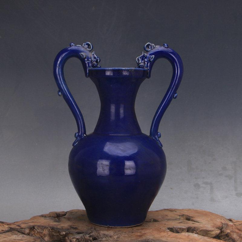 Yuan Dynasty Blue Glaze Dragon Pattern Double Vase - Antique Porcelain Ornament