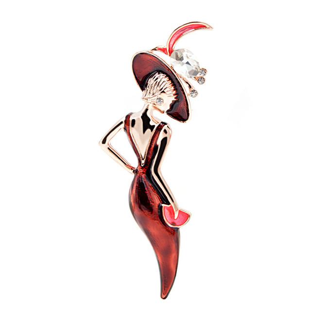 

Вино красного цвета сексуальные женские броши для женщин эмалированные булавки носить большую шляпу праздничная девушка модные украшения милые новые