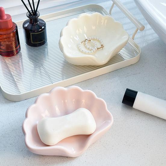 1/2Pcs Soap Box Shell Shaped Drain-Free Soap Tray Compact Size Plastic Automatic Drainage Function Bathroom Soap Rack