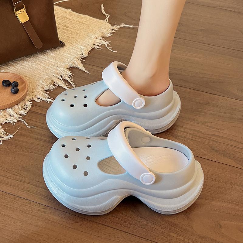 

Spring and summer new products are fashionable and simple, small waist two-color women s outer wear hole shoes, thick-soled heightening outdoor beach 40 синій