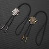 Handmade Retro Guitar Head Bolo Tie Necklace Men Women Western Cowboy Style Leather Chain Pendant Jewelry