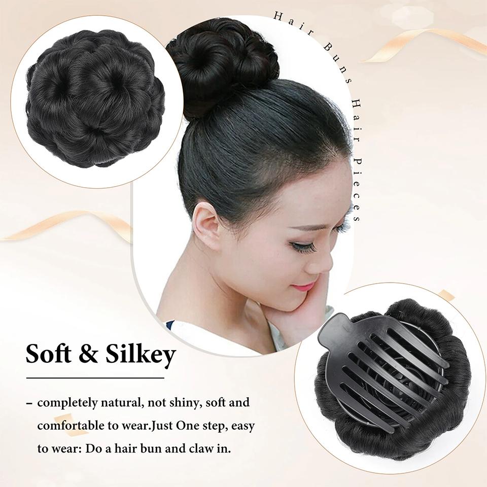 Synthetic Hair Bun Chignon Diamond Clip On Pad Updo Round Flower Donut Shape Stylish Hairpiece for Party Wedding Quick Hairstyle