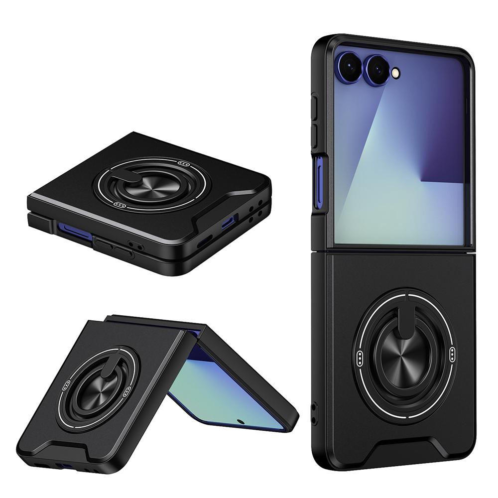 KEYSION Magnetic Phone Case for Samsung Z Flip 8 7 FE 6 5 Silicone+PC 360°Ring Stand Shockproof Cover for Galaxy Z Flip 5 6 7 8