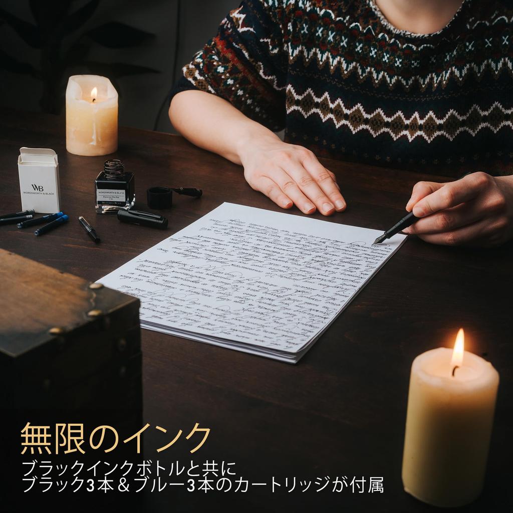 Sada plnicího pera Wordsworth Black s 18karátovým zlatým hrotem střední a extra jemné šířky, 25ml černý inkoust, 6 inkoustových náplní, dárkové pero, dárek pro muže a ženy & hroty, lahvička,
