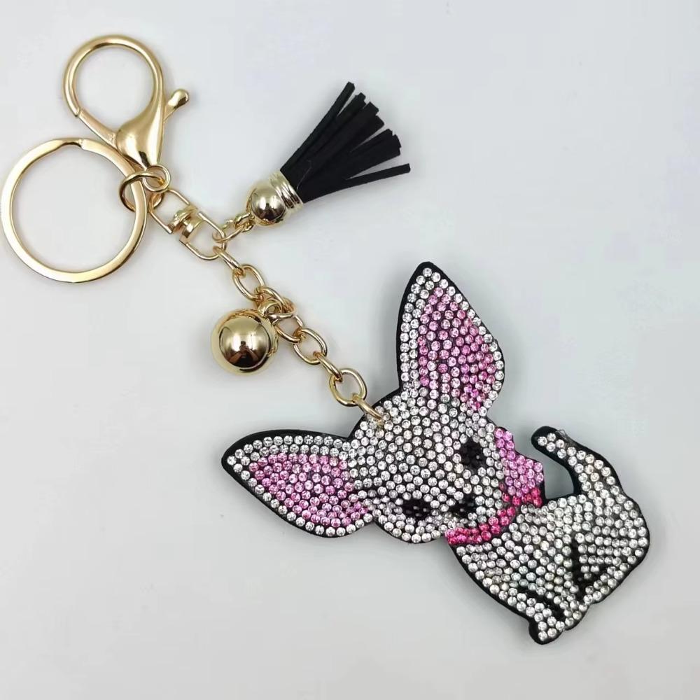 Bag Pendant Dog Keyring Cute Animals Crystal Keychain Girl Friend Chihuahua Keychain  Women Girls