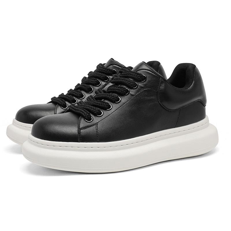 Men'S Platform White Skate Shoes, Minimalist Solid Color Invisible Height Boost Sneakers, Trendy Versatile Casual Sports Bread Shoes