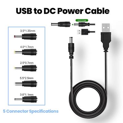 5 In 1 USB To 5V DC Power Cable 5.5 * 2.5mm Jack Charging Cord with 5 Selectable Connector Universal Power Cable for TV Box