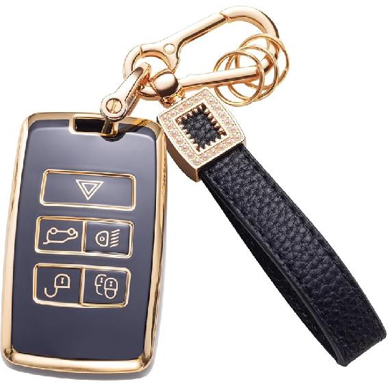 for Toyota Key Fob Cover with Leather Lanyard, Car Key Fob Case Compatible with 2018- Camry RAV4 Highlander Avalon C-HR Prius Corolla GT86 Smart Key