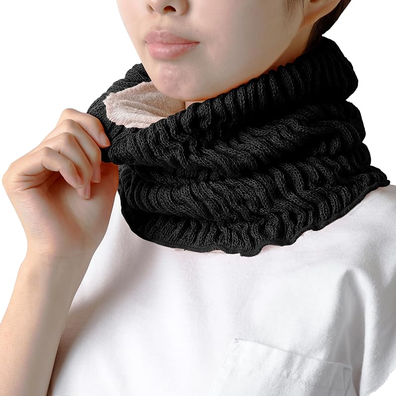 

[Maison Peony] back silk ribbed neck warmer silk Heat retention Cold weather measures neck cover ladies men s unisex made in Japan (black)