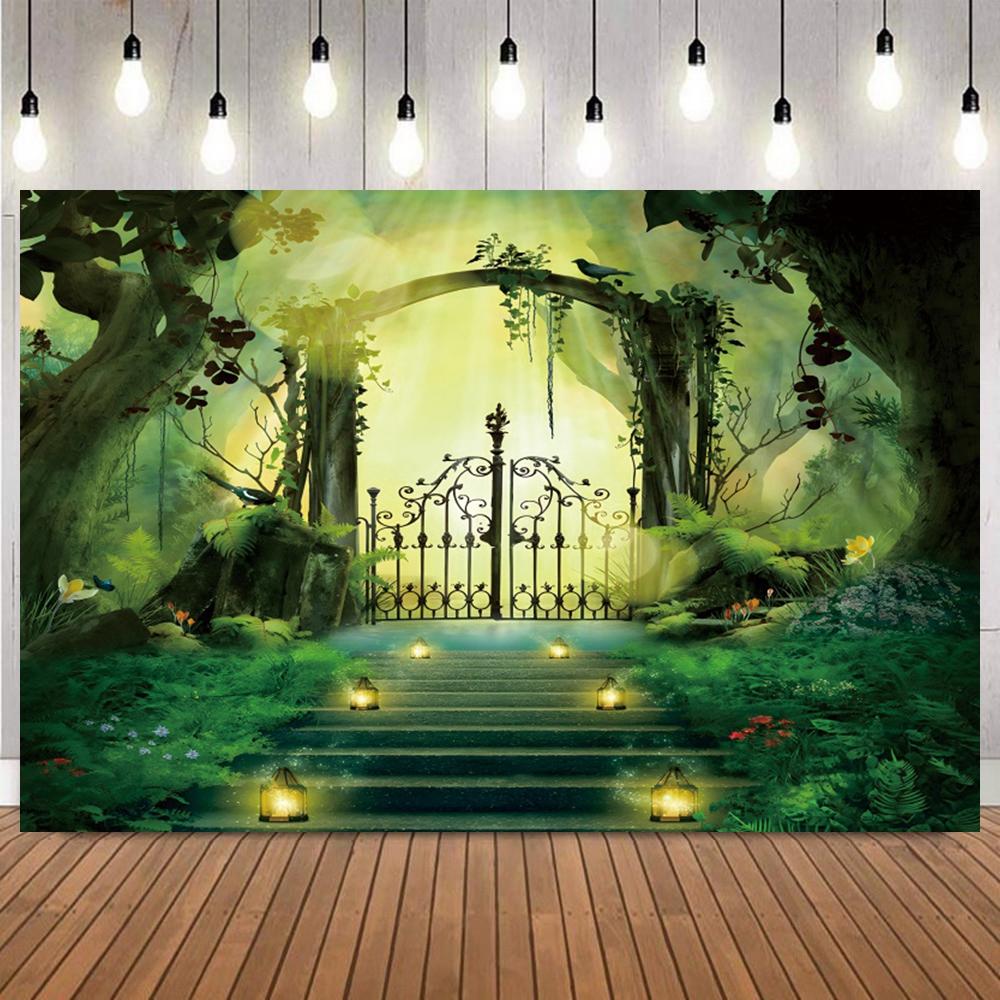 Dreamy Arch Forest Scene Photography Background Magical Mushroom House Fairy Path Home Decor Baby Shower Portrait Photo Backdrop10