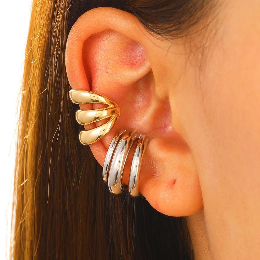 Minimalist Glossy Triple-Layer U Ear Cuff: Luxurious, Non-Piercing European & American Style Jewelry for Women