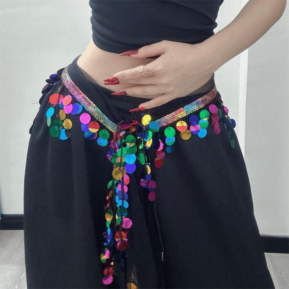 Cymbal Sequins Tassel Waist Wrap Adjustable Tie Dance Hip Skirt Stage Waist Chain Kpop Performance