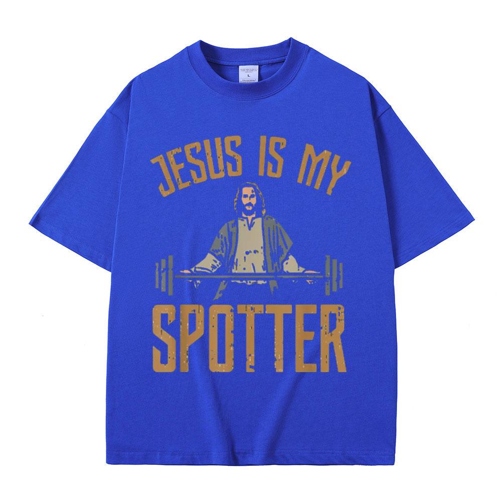 Funny Jesus Is My Spotter Christ Gym T Shirt Unisex's Harajuku Vintage T Shirts Cotton O-Neck Oversized T-shirts Streetwear Unisex