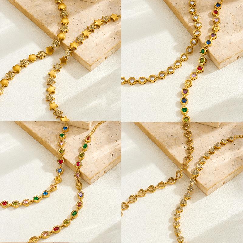 DIEYURO 316L Stainless Steel Colorful Zircon Heart Flower Bracelet For Women Fashion Luck Chain Gold Plated Waterproof Jewelry