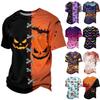 Herren Freizeit-Corduroy-Kurzarmhemd Leicht Atmungsaktiv Rundhalsausschnitt Oberteil Halloween-Muster Design Bequeme Passform