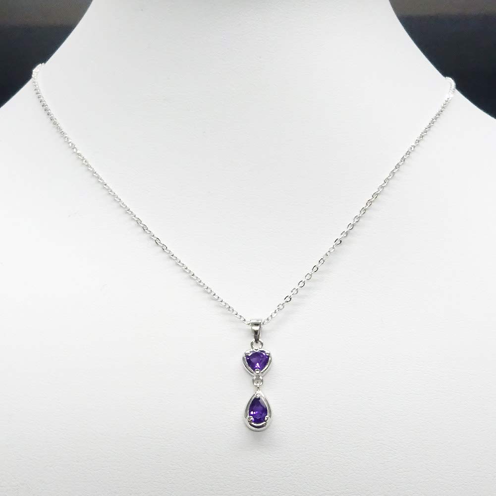 [Your and My Jewelry Box] Amethyst Pendant Necklace, Heart & Teardrop Type [February Birthstone] [Gift Wrapped]