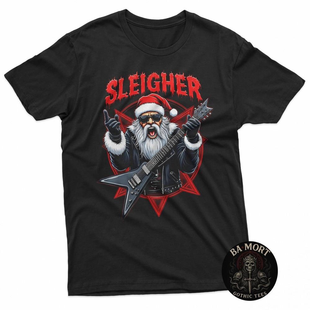 Funny Xmas Christmas Guitar Santa Sleigher Heavy Metal Rock TShirt Unisex T-Shirt