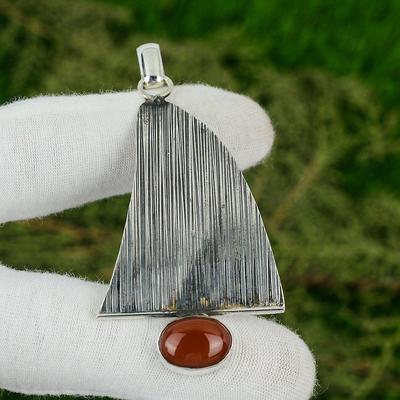 Natuurlijke Carneool Edelsteen Hanger Handgemaakt 925 Sterling Zilver Indiase Sieraden