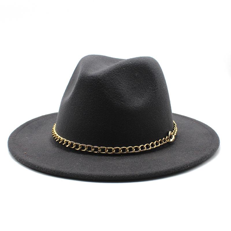 2021 Season Big Eaves Hat Flat Edge Top Hat Men'S And Women'S Chain Woolen Jazz Hat