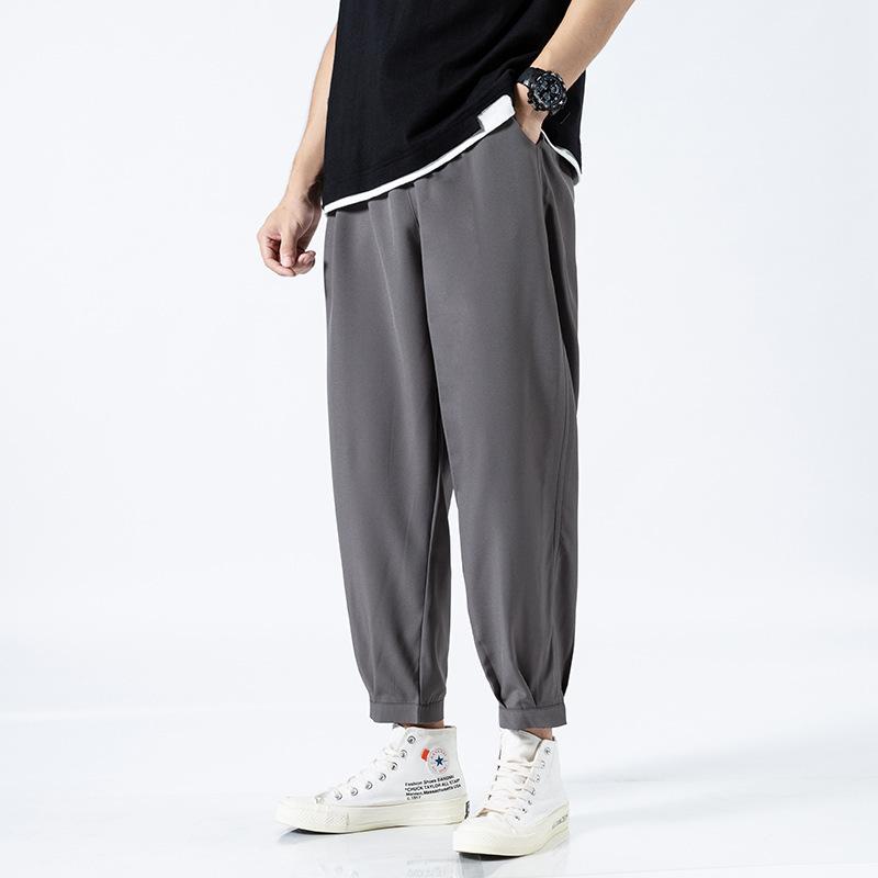 New men's casual pants solid color ice silk texture simple straight suit pants nine-point pants men